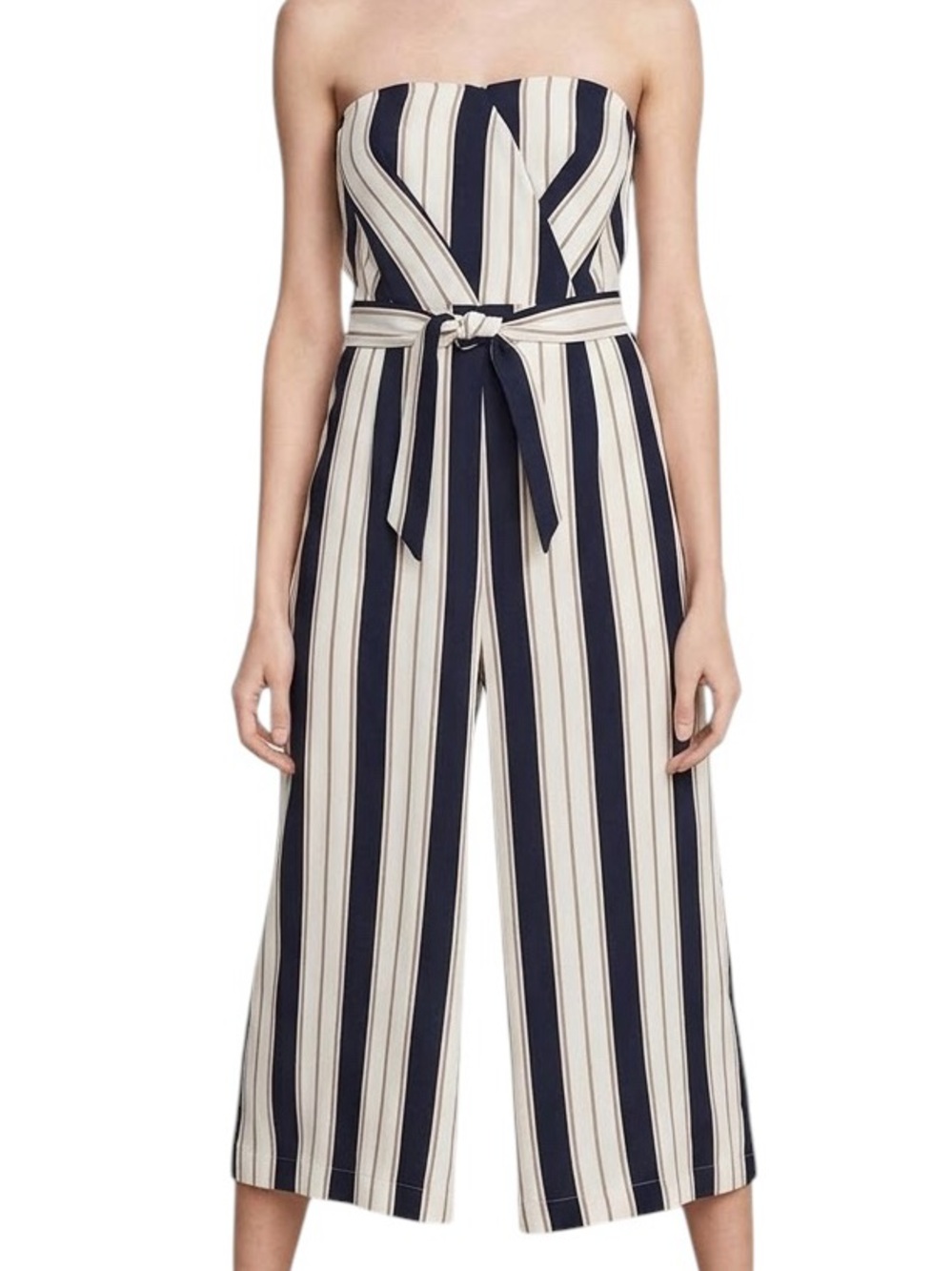 H&M Strapless Striped Belted Wide Leg Jumpsuit 6 NWT